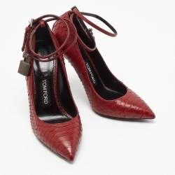 Tom Ford Burgundy Python Padlock Ankle Wrap Pumps Size 38.5