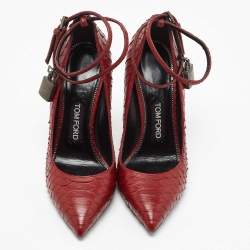 Tom Ford Burgundy Python Padlock Ankle Wrap Pumps Size 38.5