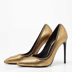 مملوكة مسبقًا Tom Ford Gold Python Zipper Trim Pumps Size 38