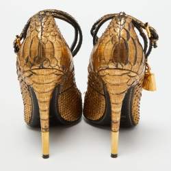 Tom Ford Gold Python Padlock Pointed Toe Pumps Size 38