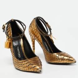 Tom Ford Gold Python Padlock Pointed Toe Pumps Size 38