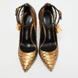 Tom Ford Gold Python Padlock Pointed Toe Pumps Size 38