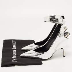 Tom Ford Silver Python Embossed Leather Ankle Strap Wedge Pumps Size 39