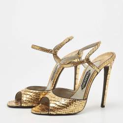 Tom Ford Gold Python Ankle Strap Sandals Size 41