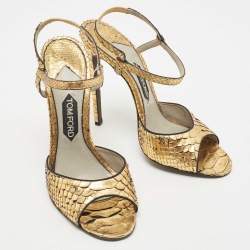 Tom Ford Gold Python Ankle Strap Sandals Size 41