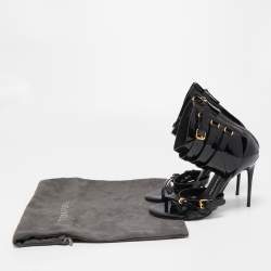 Tom Ford Black Patent Leather Triple Buckle Ankle Cuff Sandals Size 37