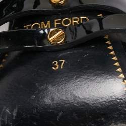 Tom Ford Black Patent Leather Triple Buckle Ankle Cuff Sandals Size 37