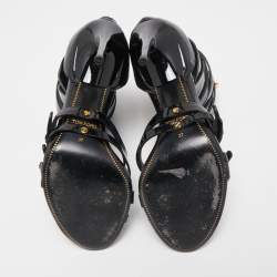 Tom Ford Black Patent Leather Triple Buckle Ankle Cuff Sandals Size 37