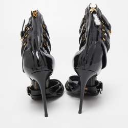 Tom Ford Black Patent Leather Triple Buckle Ankle Cuff Sandals Size 37