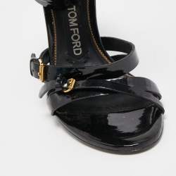 Tom Ford Black Patent Leather Triple Buckle Ankle Cuff Sandals Size 37