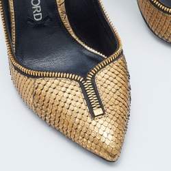 Pre Owned Tom Ford Metallic Gold Watersnake Leather Zipper Trim Pumps Size 38