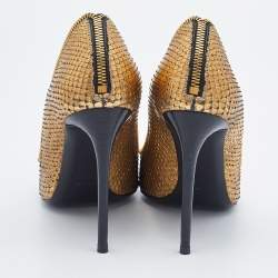Pre Owned Tom Ford Metallic Gold Watersnake Leather Zipper Trim Pumps Size 38