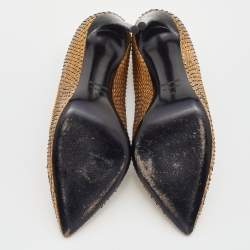 Pre Owned Tom Ford Metallic Gold Watersnake Leather Zipper Trim Pumps Size 38