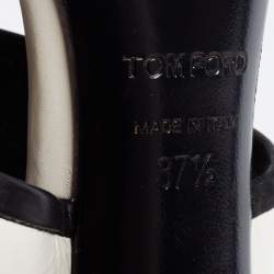 Tom Ford White/Black Paneled Leather Patchwork Ankle Strap Sandals Size 37.5