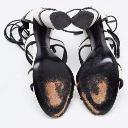 Tom Ford White/Black Paneled Leather Patchwork Ankle Strap Sandals Size 37.5
