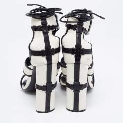 Tom Ford White/Black Paneled Leather Patchwork Ankle Strap Sandals Size 37.5