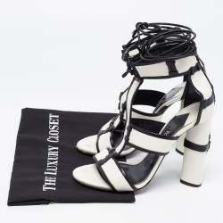 Tom Ford White/Black Paneled Leather Patchwork Ankle Strap Sandals Size 37.5