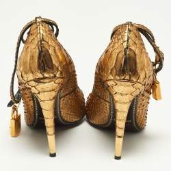 Tom Ford Gold Python Leather Padlock Pumps Size 37.5