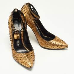 Tom Ford Gold Python Leather Padlock Pumps Size 37.5