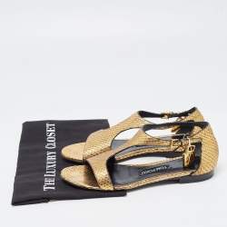 Tom Ford Gold Python Leather Ankle Wrap Flat Sandals Size 38