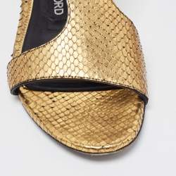 Tom Ford Gold Python Leather Ankle Wrap Flat Sandals Size 38