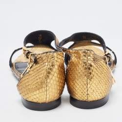 Tom Ford Gold Python Leather Ankle Wrap Flat Sandals Size 38