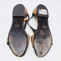 Tom Ford Gold Python Leather Ankle Wrap Flat Sandals Size 38
