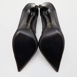 Pre Owned Tom Ford Black/Metallic Rose Pink Mesh and Leather Cap Pointed Toe Pumps Size 38.5