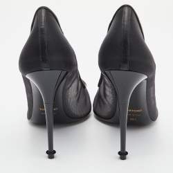 Pre Owned Tom Ford Black/Metallic Rose Pink Mesh and Leather Cap Pointed Toe Pumps Size 38.5