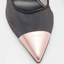 Pre Owned Tom Ford Black/Metallic Rose Pink Mesh and Leather Cap Pointed Toe Pumps Size 38.5