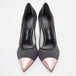 Pre Owned Tom Ford Black/Metallic Rose Pink Mesh and Leather Cap Pointed Toe Pumps Size 38.5
