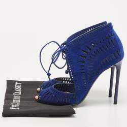 Pre Owned Tom Ford Blue Suede Laser Cut Sandals Size 37