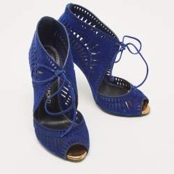 Pre Owned Tom Ford Blue Suede Laser Cut Sandals Size 37
