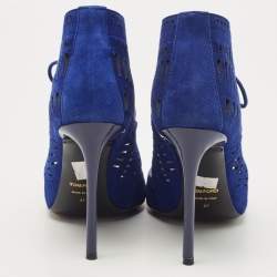 Pre Owned Tom Ford Blue Suede Laser Cut Sandals Size 37
