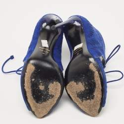 Pre Owned Tom Ford Blue Suede Laser Cut Sandals Size 37