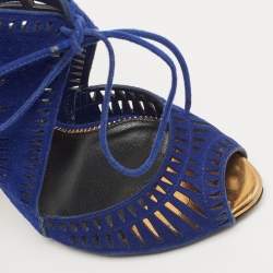 Pre Owned Tom Ford Blue Suede Laser Cut Sandals Size 37