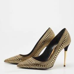 Pre Owned Tom Ford Black/Gold Studded Suede Pointed Toe Pumps Size 39