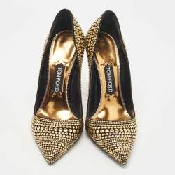 Pre Owned Tom Ford Black/Gold Studded Suede Pointed Toe Pumps Size 39