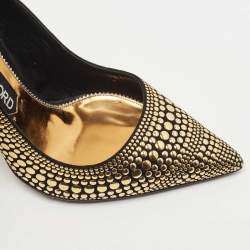 Pre Owned Tom Ford Black/Gold Studded Suede Pointed Toe Pumps Size 39