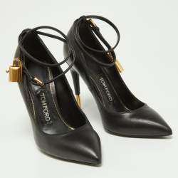 Tom Ford Black Leather Padlock Ankle Wrap Pumps Size 37