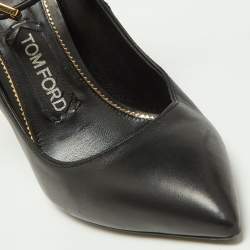 Tom Ford Black Leather Padlock Ankle Wrap Pumps Size 37