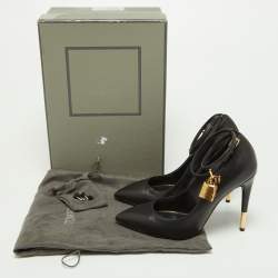 Tom Ford Black Leather Padlock Ankle Wrap Pumps Size 37