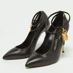 Tom Ford Black Leather Padlock Ankle Wrap Pumps Size 37