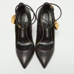 Tom Ford Black Leather Padlock Ankle Wrap Pumps Size 37