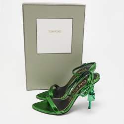 Pre Owned Tom Ford Metallic Green Leather  Padlock Ankle Strap Sandals Size 37