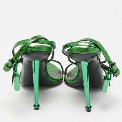 Pre Owned Tom Ford Metallic Green Leather  Padlock Ankle Strap Sandals Size 37