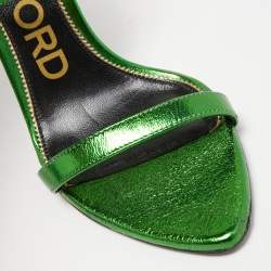 Pre Owned Tom Ford Metallic Green Leather  Padlock Ankle Strap Sandals Size 37