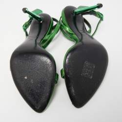 Pre Owned Tom Ford Metallic Green Leather  Padlock Ankle Strap Sandals Size 37