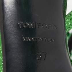 Pre Owned Tom Ford Metallic Green Leather  Padlock Ankle Strap Sandals Size 37