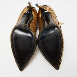 Pre Owned Tom Ford Gold Python Padlock Ankle Strap Pumps Size 39.5